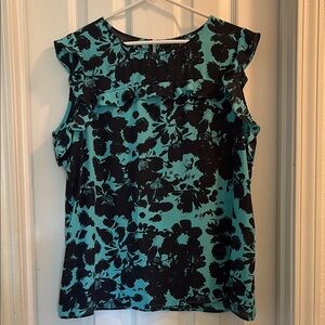 Worthington Teal and Black Floral Blouse